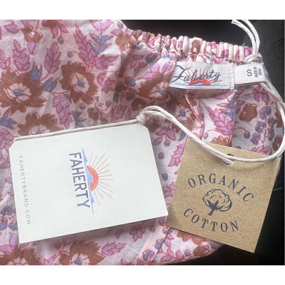Faherty Organic Cotton Florence Peasant Top in Earth Block Print NWT Size Small - Picture 6 of 6